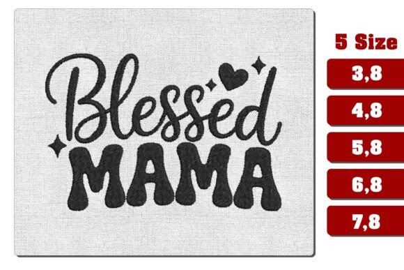 Download Retro Blessed Mama Heart Embroidery File - Heart Collection