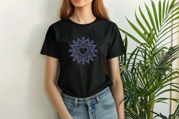 Download Elegant Heart Mandala Monogram Frame Embroidery Design in Blue - Gram Collection
