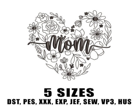 Download Mom Heart Floral Embroidery Designs - Heart Collection