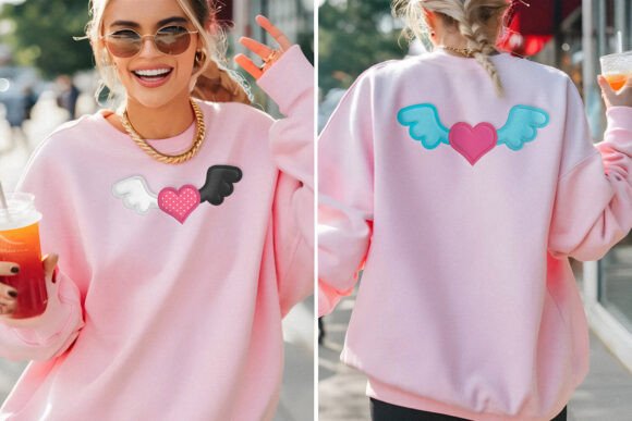 Download Heart with Wings Applique Embroidery - Heart Collection
