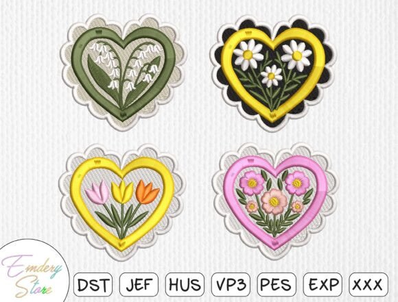 Download Floral Heart Patch Embroidery Bundle - Heart Collection
