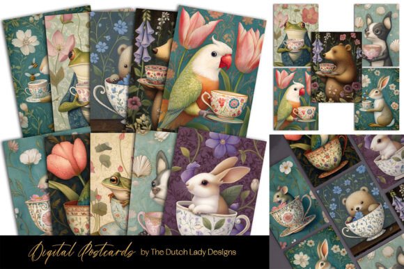 Download Animal Tea Time Postcard &amp; Art Print Set - Card Collection