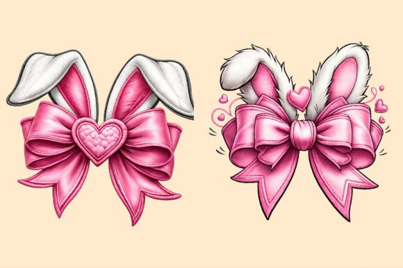 Download Easter Bunny Ears Pink Bow Heart Embroid - Heart Collection